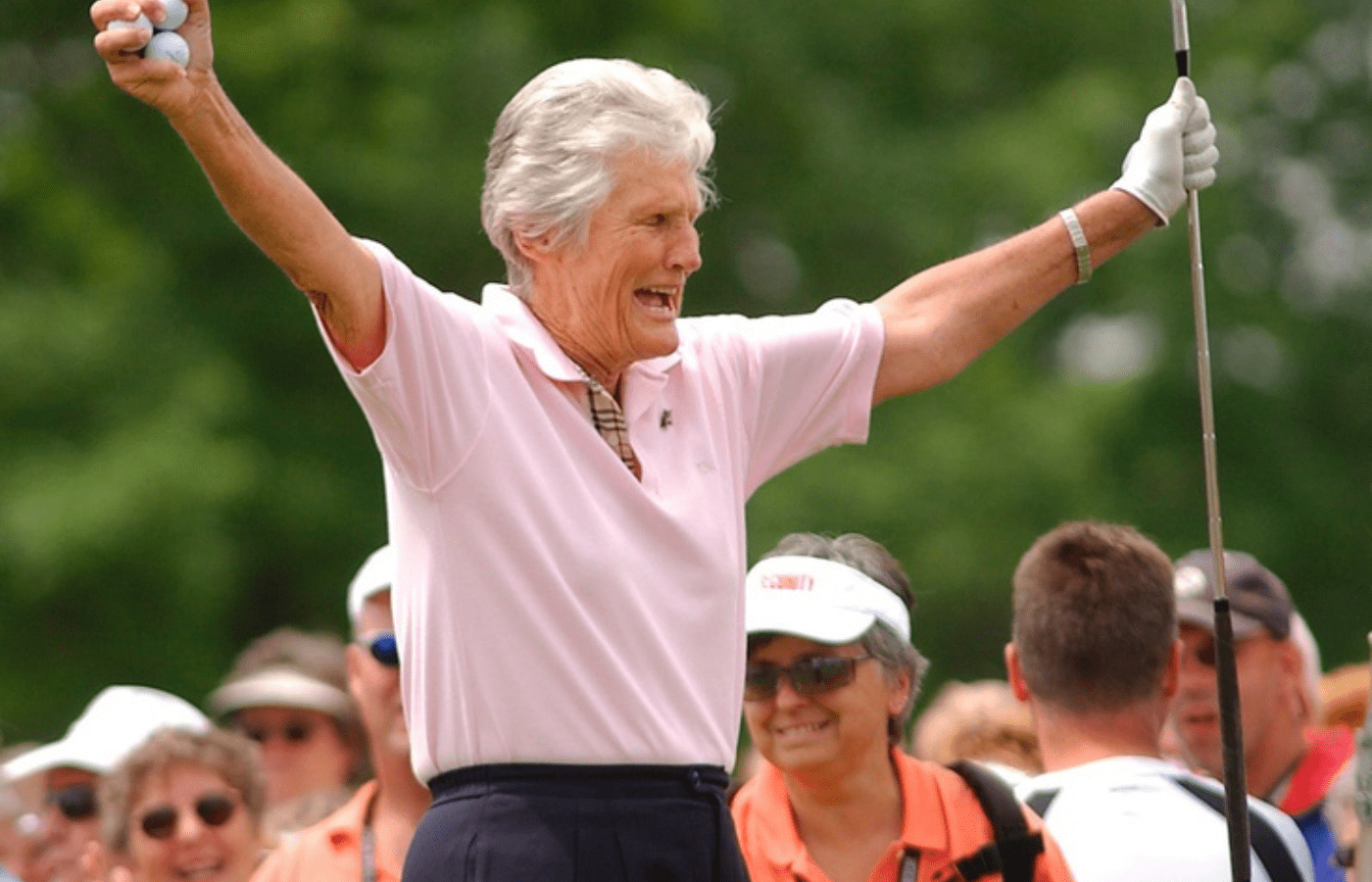 Kathy Whitworth responds to the crowd as she prepares to tee off during the Tournament of Champions golf tournament at Locust Hill Country Club in Pittsford, N.Y. on June 20, 2006. Former LPGA Tour player Whitworth, whose 88 victories are the most by any golfer on a single professional tour, died on Saturday, Dec. 24, 2022, night, her longtime partner said. She was 83. Ap Correction Obit Whitworth S Glf Usa Ny