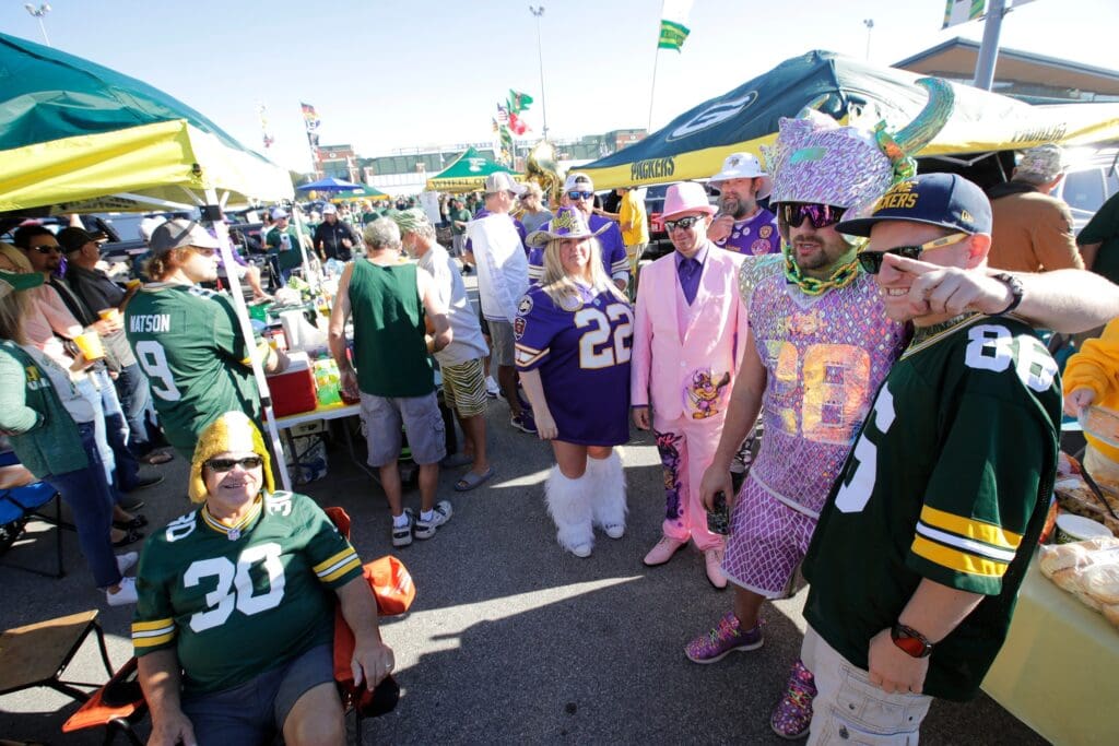 Green Bay Packers and Minnesota Vikings fans tailgate prior to the football game Sunday, September 29, 2024, at Lambeau Field in Green Bay, Wisconsin.
