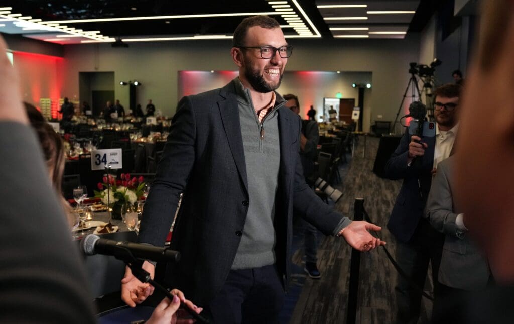 Andrew Luck attends the Chuckstrong Tailgate Gala in 2024 at the Colts Practice Facility in Indianapolis.