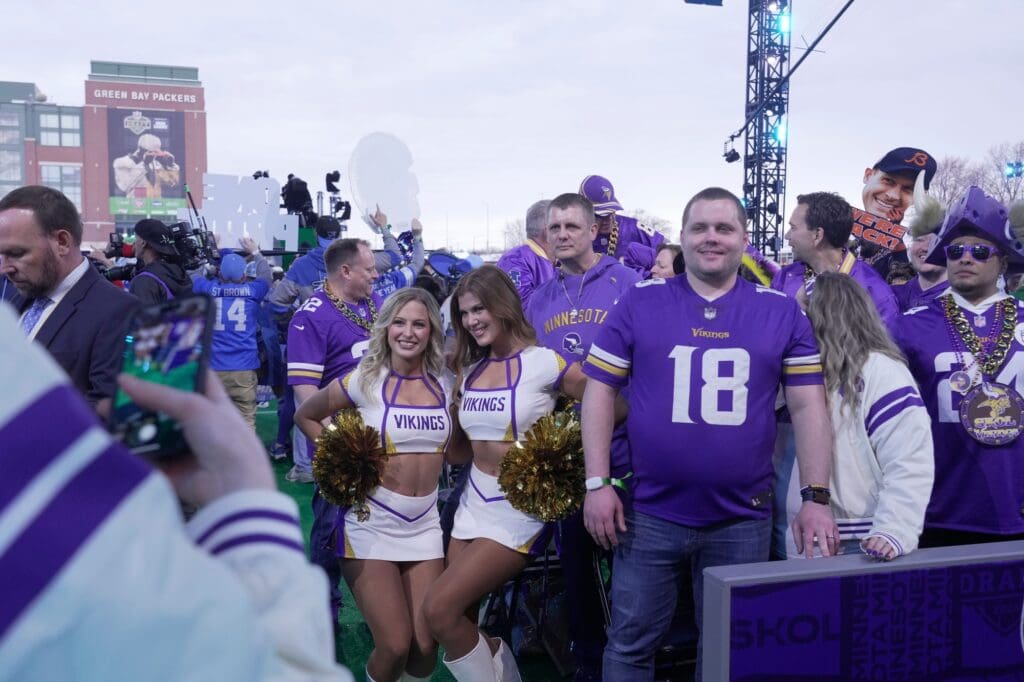 Minnesota Vikings fans are shown before the start of the first round of the NFL Draft Thursday, April 24, 2025 in Green Bay, Wisconsin. It is the first time the draft will be held in Green Bay, the smallest market in the National Football League.