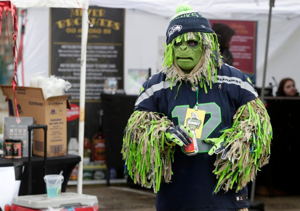 Seattle Seahawks super fan and Washington resident Heath Brewster, also known as the Seasquatch, attends the Super Fan Summit Tailgate Party on April 25, 2025, in Ashwaubenon, Wis. The event was held in conjunction with the 2025 NFL Draft being held outside Lambeau Field in Green Bay, Wis.