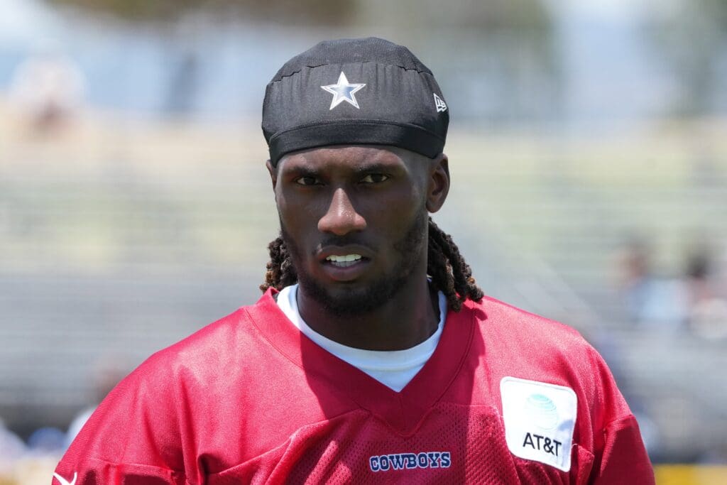 Jul 22, 2025; Oxnard, CA, USA; Dallas Cowboys quarterback Joe Milton III (10) during training camp at the River Ridge Fields. Mandatory Credit: Kirby Lee-Imagn Images