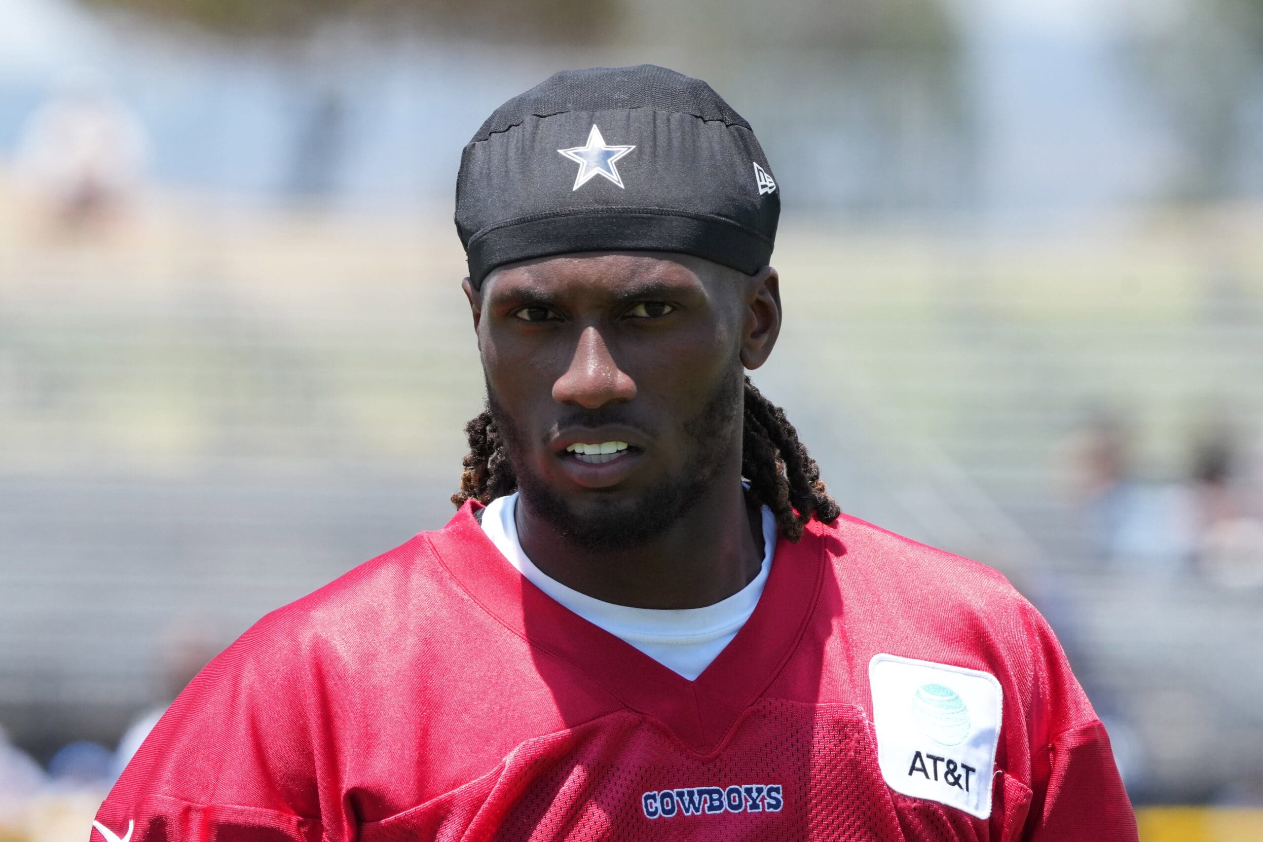 Jul 22, 2025; Oxnard, CA, USA; Dallas Cowboys quarterback Joe Milton III (10) during training camp at the River Ridge Fields. Mandatory Credit: Kirby Lee-Imagn Images