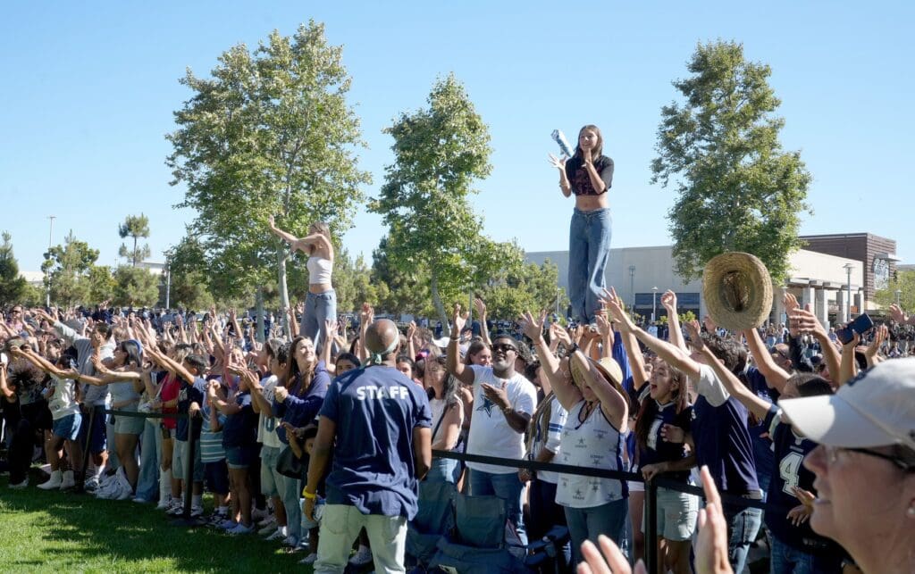 Dallas Cowboys fans cheer their team during Oxnard Fan Night on Friday, July 25, 2025.