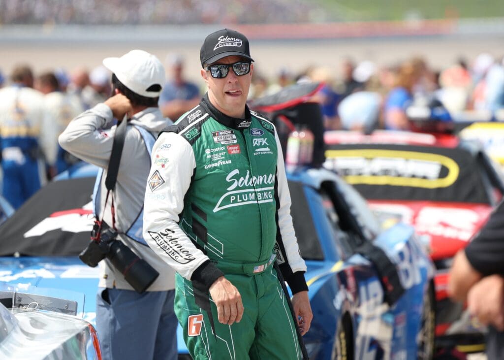 Aug 3, 2025; Newton, Iowa, USA; NASCAR Cup Series driver Brad Keselowski (6) waits for the start of the Iowa Corn 350 at the Iowa Speedway. Mandatory Credit: Reese Strickland-Imagn Images