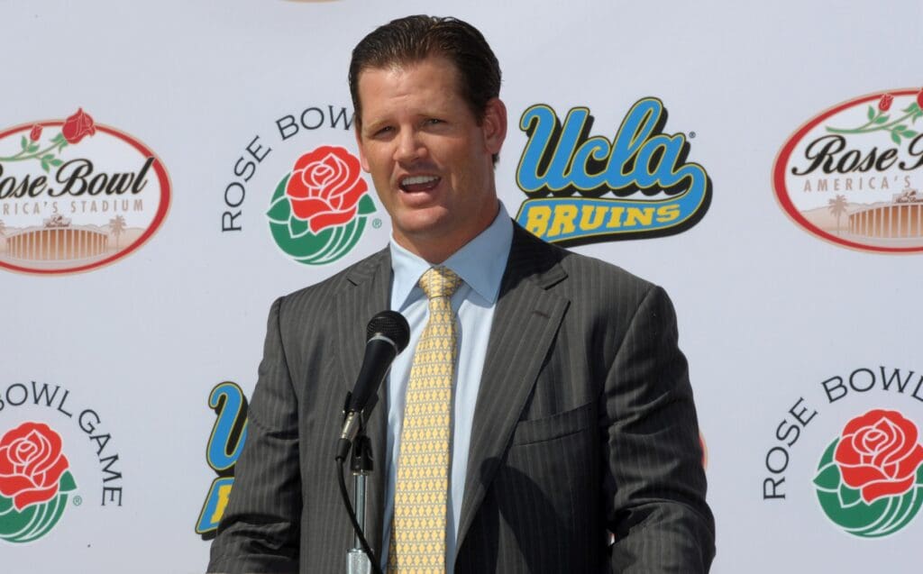 Oct 12, 2010; Pasadena, CA, USA; UCLA Bruins former quarterback Cade McNown speaks at press conference to announce $152 million Rose Bowl renovation at the Rose Bowl. Mandatory Credit: Kirby Lee/Image of Sport-USA TODAY Sports