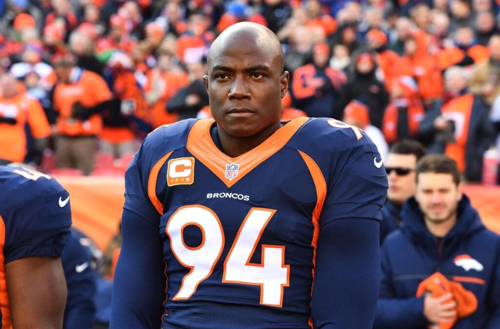 Dec 18, 2016; Denver, CO, USA; Denver Broncos outside linebacker DeMarcus Ware (94) before the game against the New England Patriots at Sports Authority Field. Mandatory Credit: Ron Chenoy-USA TODAY Sports