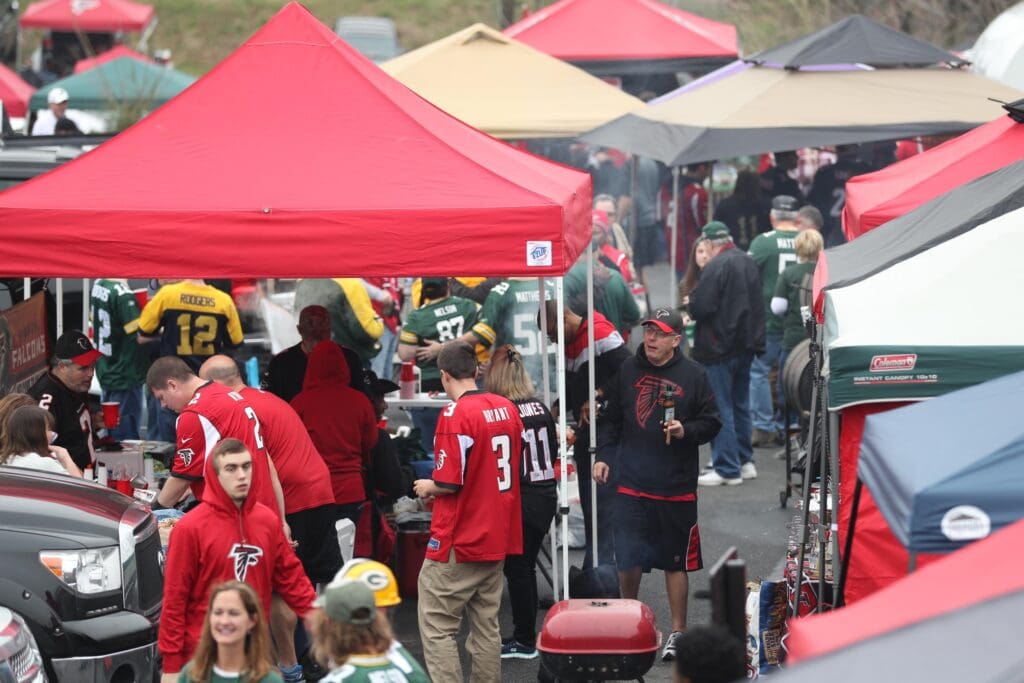 Jan 22, 2017; Atlanta, GA, USA; View of tailgating tents and fans prior to the game between the Atlanta Falcons and the Green Bay Packers in the 2017 NFC Championship Game at the Georgia Dome. Mandatory Credit: Jason Getz-USA TODAY Sports