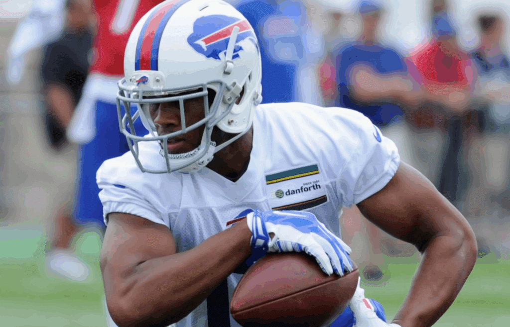 Jul 30, 2016; Pittsford, NY, USA; Buffalo Bills wide receiver Jarrett Boykin (17) turns up field after making a catch during training camp at St. John Fisher College. Mandatory Credit: Mark Konezny-Imagn Images