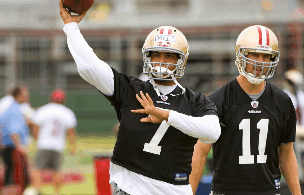June 11, 2009; Santa Clara, CA, USA; San Francisco 49ers quarterback Nate Davis passes during organized team activities at the Marie P. DeBartolo Centre. Mandatory Credit: Kyle Terada-Imagn Images