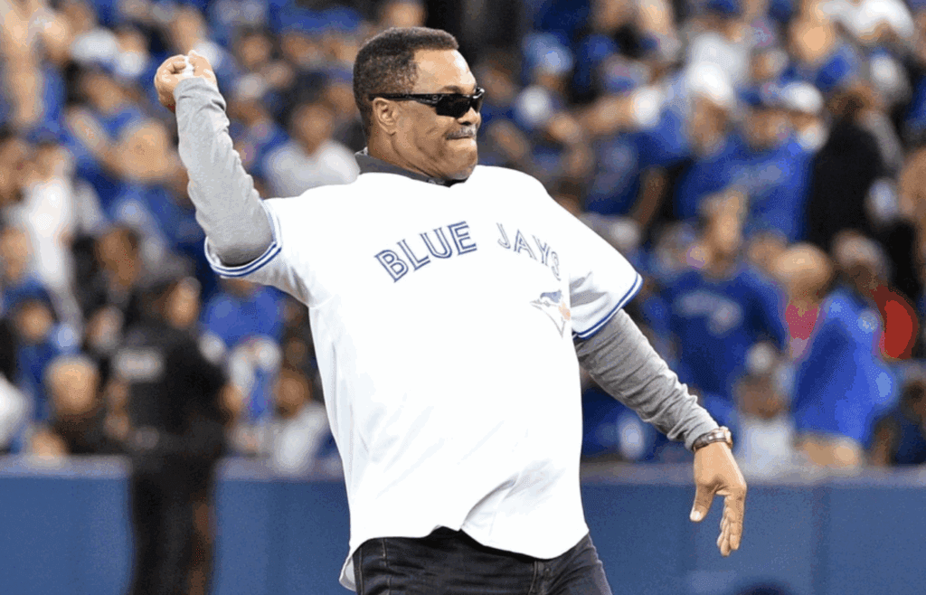 Oct 14, 2015; Toronto, Ontario, CAN; Toronto Blue Jays former player George Bell throws out the ceremonial first pitch before game five of the ALDS against the Texas Rangers at Rogers Centre. Mandatory Credit: Nick Turchiaro-Imagn Images