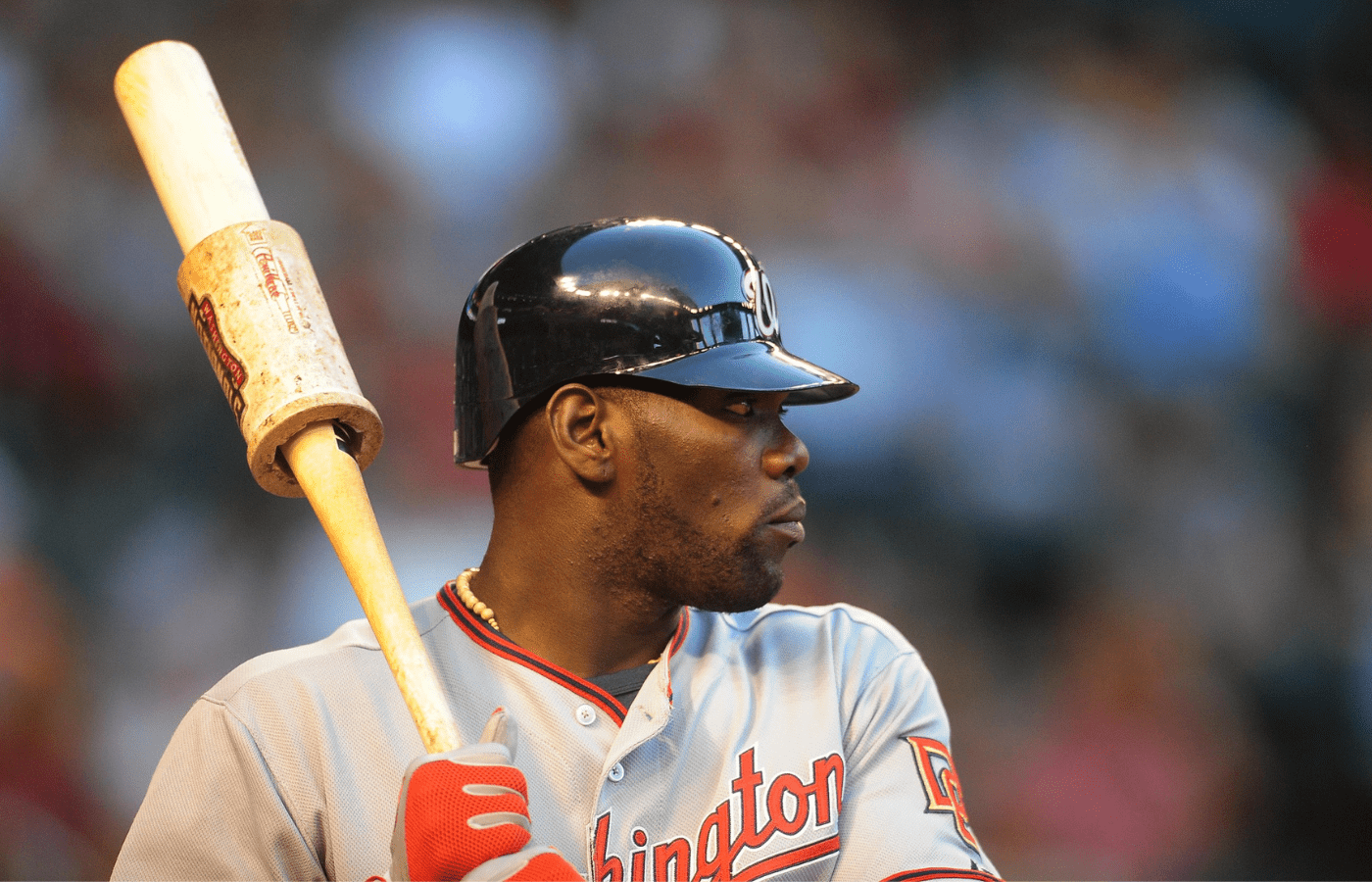 May 8, 2009; Phoenix, AZ, USA; Washington Nationals outfielder Elijah Dukes against the Arizona Diamondbacks at Chase Field. Mandatory Credit: Mark J. Rebilas-Imagn Images