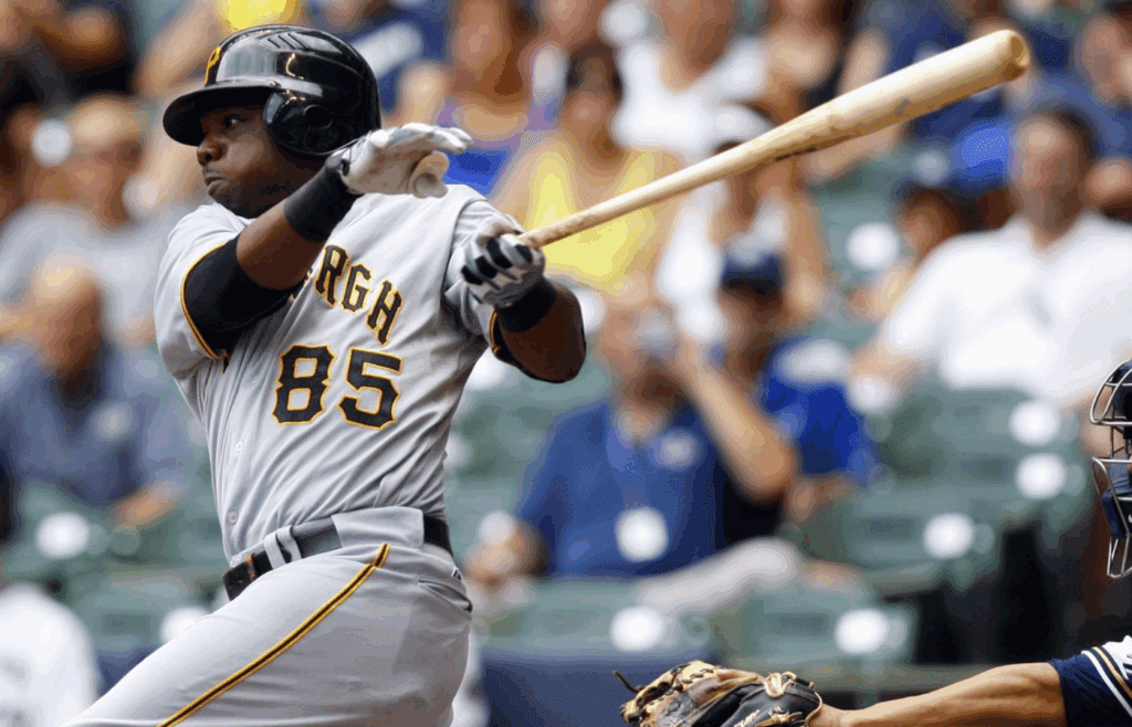 July 11, 2010; Milwaukee, WI, USA; Pittsburgh Pirates left fielder Lastings Milledge (85) bats during the game against the Milwaukee Brewers at Miller Park. Mandatory Credit: Jeff Hanisch-Imagn Images