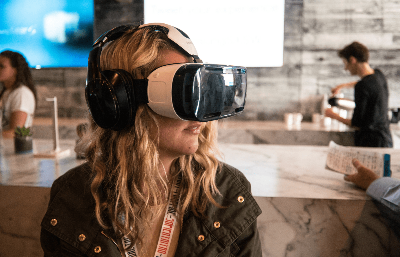 Woman Using a Samsung VR Headset