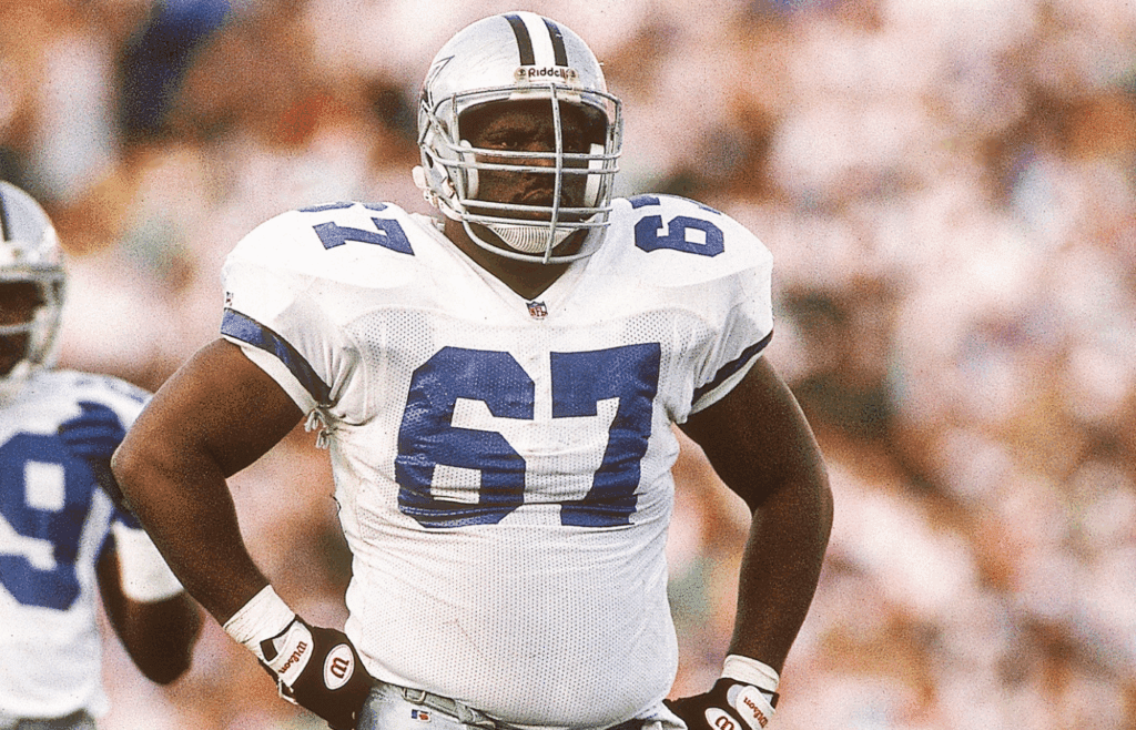 Jan 31, 1993; Pasadena, CA, USA; FILE PHOTO; Dallas Cowboys defense tackle Russell Maryland (67) on the field against the Buffalo Bills during Super Bowl XXVII at the Rose Bowl. The Cowboys defeated the Bills 52-17. Mandatory Credit: Manny Rubio-Imagn Images