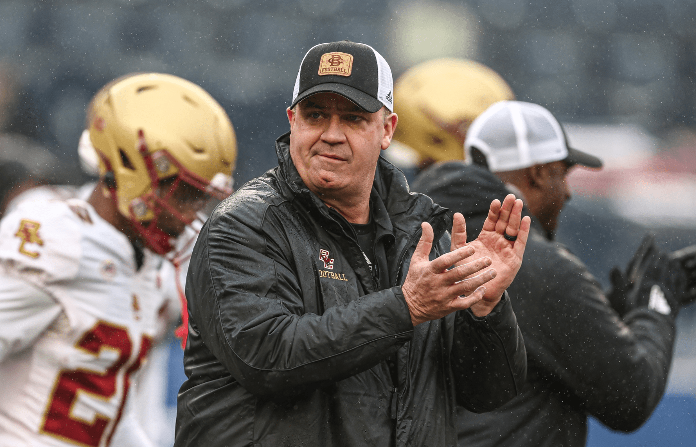 Dec 28, 2024; Bronx, NY, USA; Boston College Eagles head coach Bill O'Brien on the field before the game against the Nebraska Cornhuskers at Yankee Stadium. Mandatory Credit: Vincent Carchietta-Imagn Images