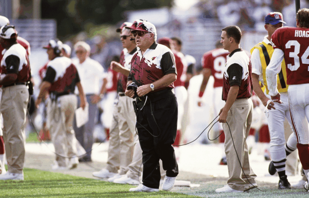 Nov 12, 1995; Tempe, AZ, USA; FILE PHOTO; Arizona Cardinals head coach Buddy Ryan on the sidelines against the Minnesota Vikings at Sun Devil Stadium. Mandatory Credit: RVR Photos-USA TODAY NETWORK