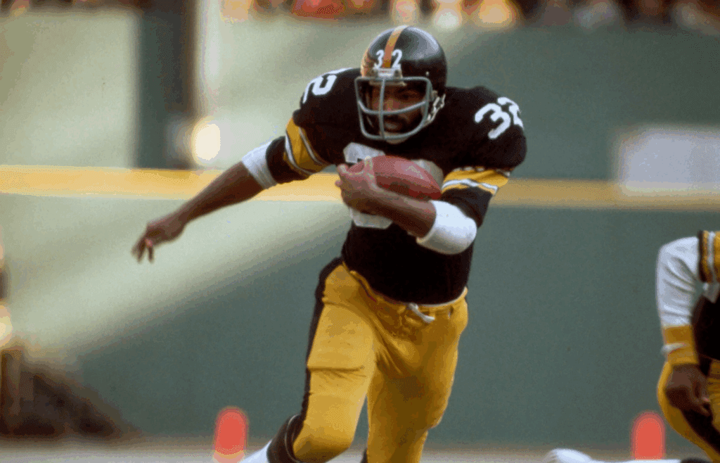 Unknown date; Pittsburgh, PA, USA; FILE PHOTO; Pittsburgh Steelers running back (32) Franco Harris in action during the 1975 season at Three Rivers Stadium. Mandatory Credit: Tony Tomsic-USA TODAY NETWORK