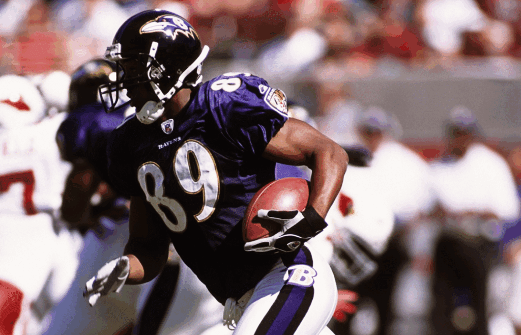 Oct 12, 2003; Tempe, AZ, USA; FILE PHOTO; Baltimore Ravens receiver Travis Taylor (89) in action against the Arizona Cardinals at Sun Devil Stadium. Mandatory Credit: Peter Brouillet-USA TODAY NETWORK