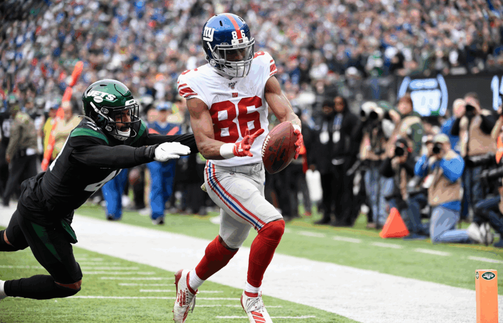 New York Giants wide receiver Darius Slayton (86) runs for a touchdown against the New York Jets in the first half of an NFL game on Sunday, Nov. 10, 2019, in East Rutherford. Nyg Vs Nyj Week 10