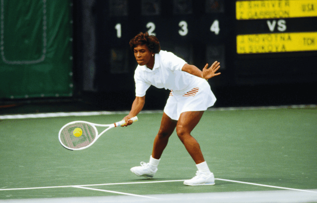 Sep 1988; Seoul, SOUTH KOREA; FILE PHOTO; Zina Garrison (USA) competes in the women's doubles tennis tournament at the 1988 Seoul Olympic Games at Seoul Olympic Tennis Center. Mandatory Credit: George Long-USA TODAY NETWORK