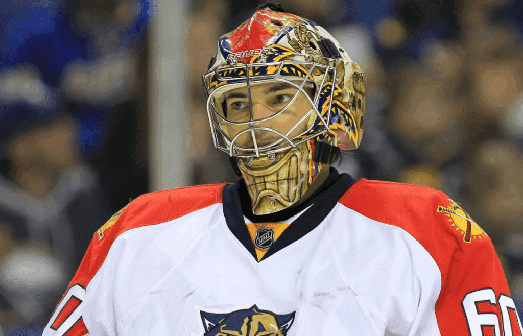 Feb 3, 2013; Buffalo, NY, USA; Florida Panthers goalie Jose Theodore (60) during the game against the Buffalo Sabres at the First Niagara Center. Panthers beat the Sabres 4-3. Mandatory Credit: Kevin Hoffman-Imagn Images