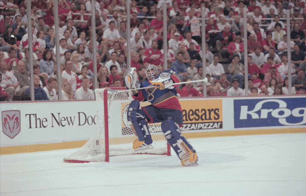 05/08/1998: Detroit, Michigan, USA: St. Louis Blues Goalie, Grant Fuhr, during the 1st Game of the Stanley Cup Semi Finals, Mandatory Credit: Kirthmon Dozier, Detroit Free Press, USA Today Network