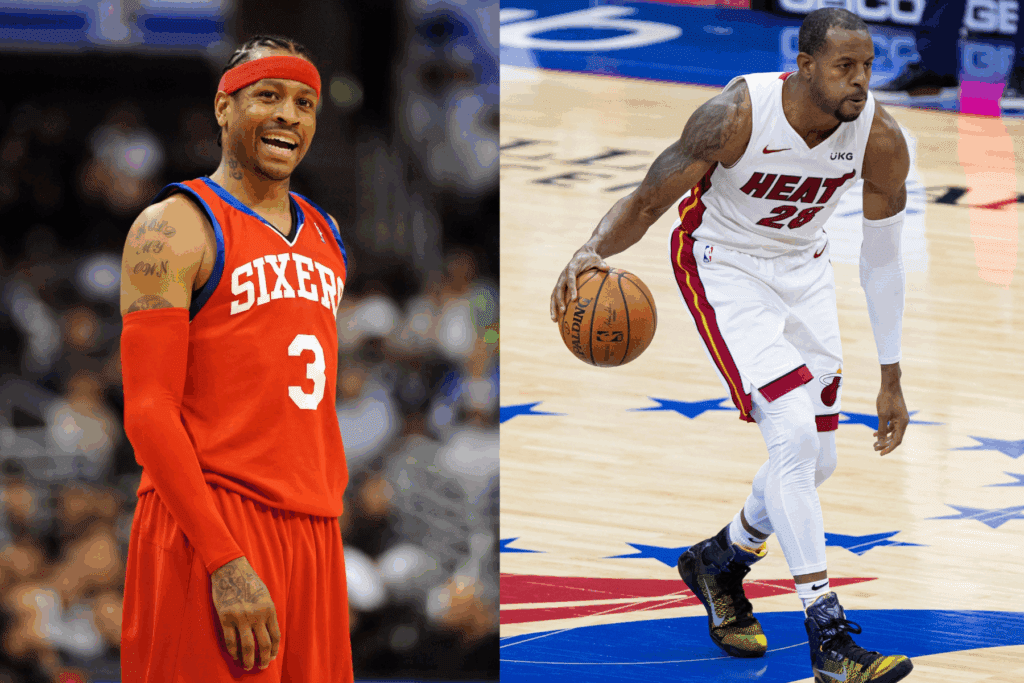 Jan 12, 2021; Philadelphia, Pennsylvania, USA; Miami Heat forward Andre Iguodala (28) dribbles against the Philadelphia 76ers during the second quarter at Wells Fargo Center. Mandatory Credit: Bill Streicher-Imagn Images