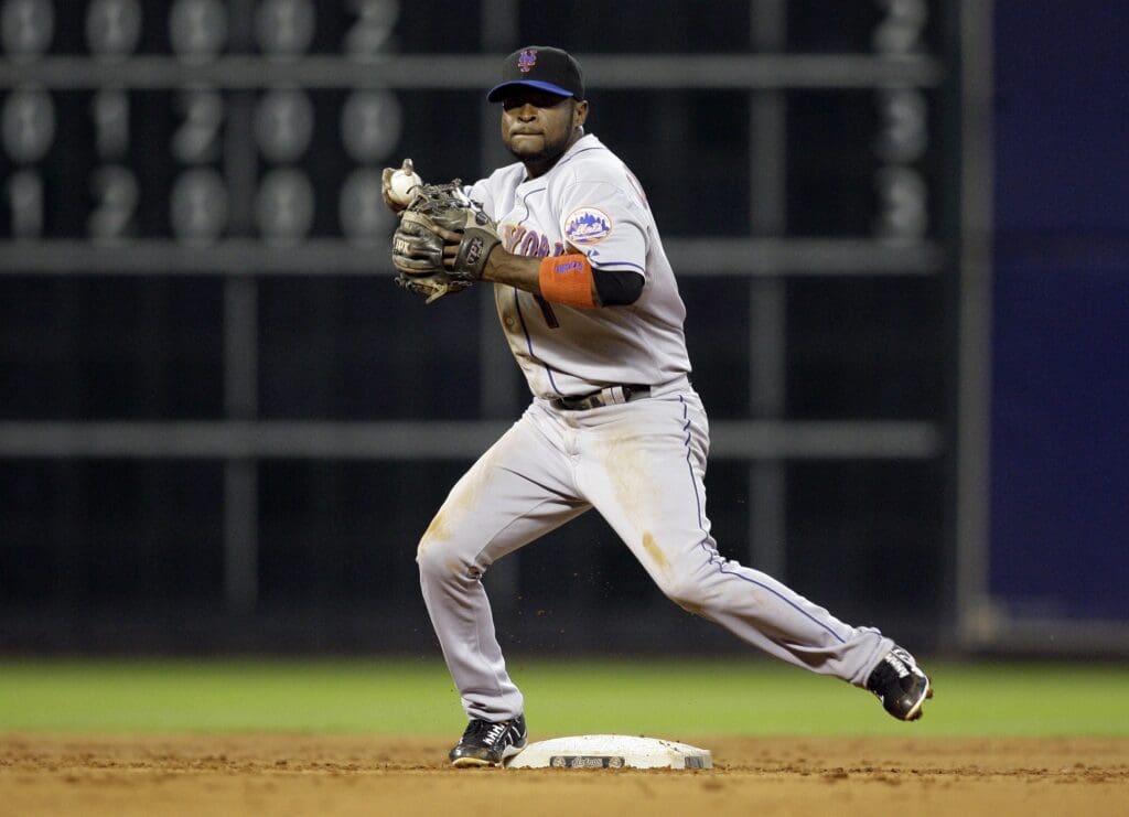 Aug 16, 2010; Houston, TX, USA; New York Mets second baseman Luis Castillo (1) in action against the Houston Astros in the third inning at Minute Maid Park. Mandatory Credit: Brett Davis-USA TODAY Sports